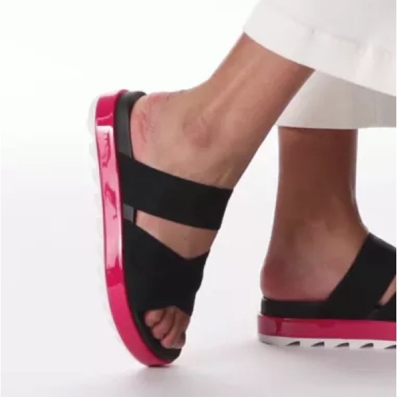 SOREL Roam Black Pink White Sport Slide Flatform Sandals sz 9 - Picture 3 of 11